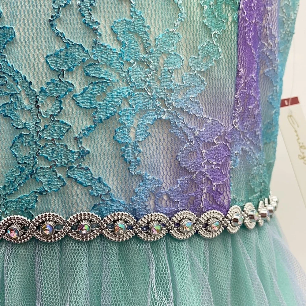 Boutique Emily Rose Hi Lo Rhinestone waistline tie ribbon‎ back w/ zipper